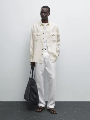 Koszula Regular Fit Ze 100% Lnu - Piaskowy - - Massimo Dutti - Mężczyzna