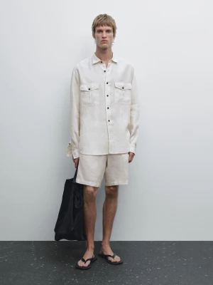 Koszula Regular Fit Ze 100% Lnu - Piaskowy - - Massimo Dutti - Mężczyzna