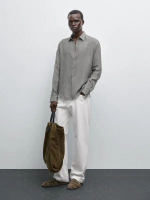 Koszula Regular Fit Ze 100% Lnu - Szary - - Massimo Dutti - Mężczyzna