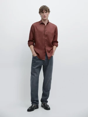 Koszula Regular Fit Ze 100% Lnu - Terakota - - Massimo Dutti - Mężczyzna