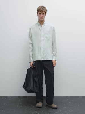Koszula Regular Fit Ze 100% Lnu - Turkusowy - - Massimo Dutti - Mężczyzna
