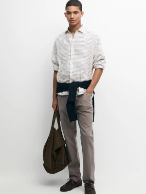 Koszula Regular Fit Ze 100% Lnu W Kratkę - Niebieski - Massimo Dutti - Male
