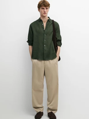 Koszula Regular Fit Ze 100% Lnu - Zielononiebieski - Massimo Dutti - Male