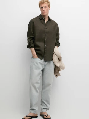 Koszula Regular Fit Ze 100% Lnu - Zielony - Massimo Dutti - Male