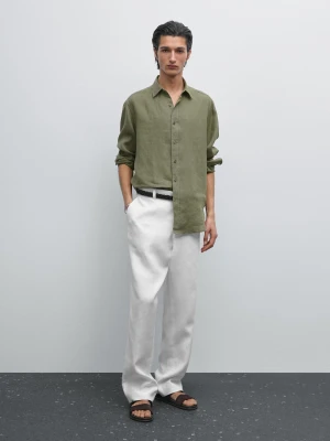 Koszula Regular Fit Ze 100% Lnu - Zielony - - Massimo Dutti - Mężczyzna