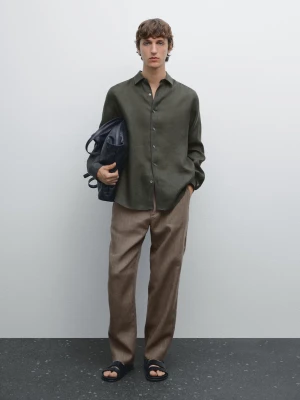Koszula Regular Fit Ze 100% Lnu - Zielony - - Massimo Dutti - Mężczyzna