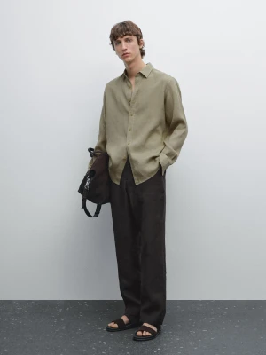 Koszula Regular Fit Ze 100% Lnu - Zielony - - Massimo Dutti - Mężczyzna