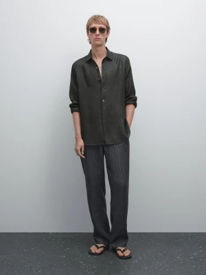 Koszula Regular Fit Ze 100% Lnu - Zielony - - Massimo Dutti - Mężczyzna