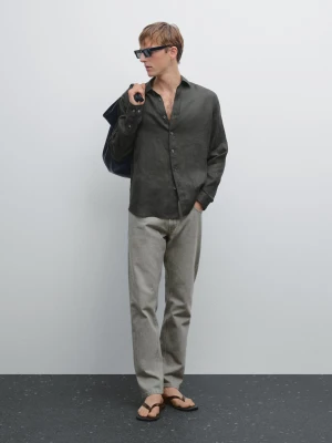 Koszula Regular Fit Ze 100% Lnu - Zielony - - Massimo Dutti - Mężczyzna