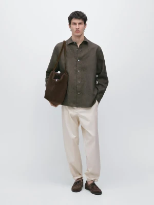 Koszula Regular Fit Ze 100% Lnu - Zielony - - Massimo Dutti - Mężczyzna