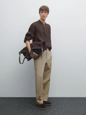 Koszula Regular Fit Ze Stójką - Czekoladowy - - Massimo Dutti - Mężczyzna