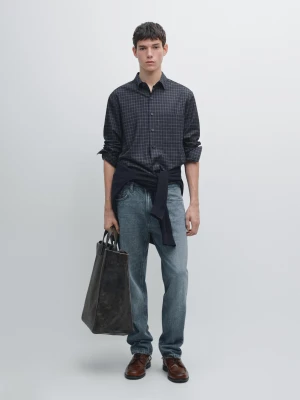 Koszula Relax Fit W Kratkę - Granatowy - - Massimo Dutti - Mężczyzna