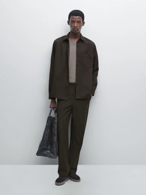 Koszula Relax Fit Z Kieszenią - Brązowy - - Massimo Dutti - Mężczyzna