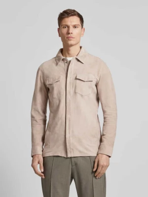 Koszula skórzana o kroju slim fit z kieszeniami z patką na piersi Profuomo