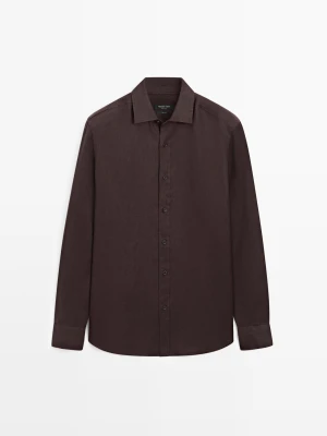 Koszula Slim Fit 100% Len - Bordowy - - Massimo Dutti - Mężczyzna