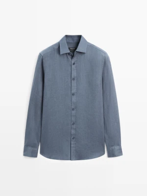 Koszula Slim Fit 100% Len - Ciemnoniebieski - - Massimo Dutti - Mężczyzna