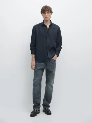 Koszula Slim Fit 100% Len - Granatowy - - Massimo Dutti - Mężczyzna