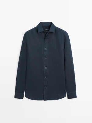 Koszula Slim Fit 100% Len - Granatowy - - Massimo Dutti - Mężczyzna