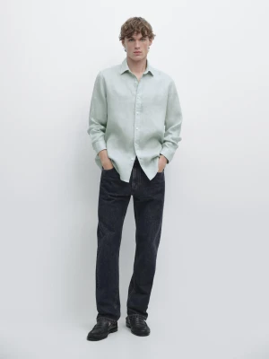 Koszula Slim Fit 100% Len - Jasnozielony - - Massimo Dutti - Mężczyzna