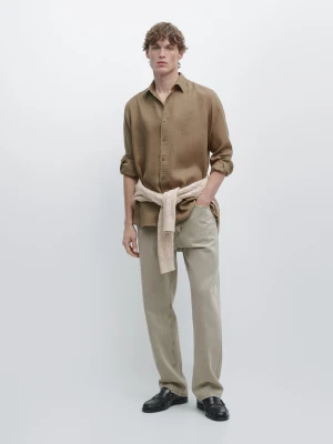 Koszula Slim Fit 100% Len - Piaskowy - - Massimo Dutti - Mężczyzna