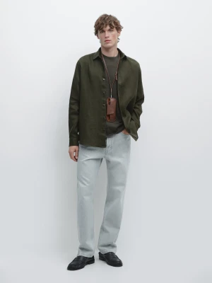 Koszula Slim Fit 100% Len - Zielony Wodny - - Massimo Dutti - Mężczyzna