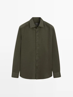 Koszula Slim Fit 100% Len - Zielony Wodny - - Massimo Dutti - Mężczyzna