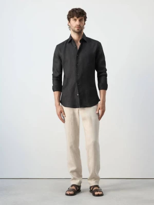 Zdjęcie produktu Koszula slim fit z 100% lnu tabaczkowy brąz - Mężczyzna - - MANGO MAN