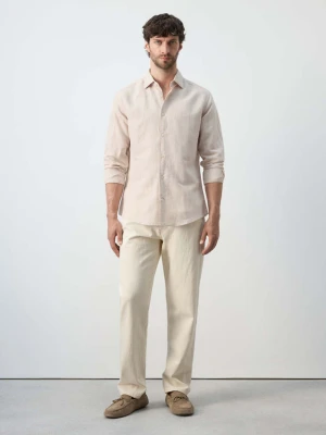 Zdjęcie produktu Koszula slim fit z lnu i bawełny w paski beżowy - Mężczyzna - - MANGO MAN