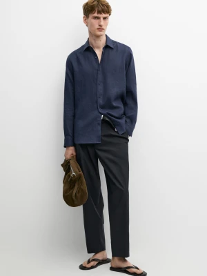 Koszula Slim Fit Ze 100% Lnu - Błękit Królewski - Massimo Dutti - Male