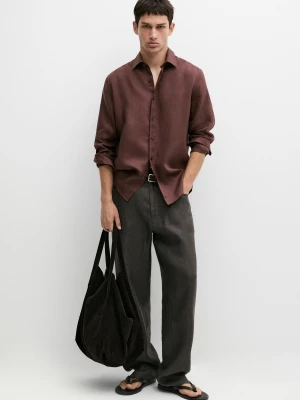 Koszula Slim Fit Ze 100% Lnu - Ciemne Czerwone Wino - - Massimo Dutti - Male