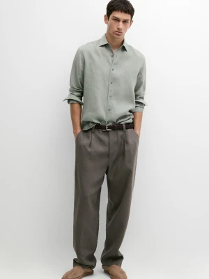 Koszula Slim Fit Ze 100% Lnu - Mech - - Massimo Dutti - Male