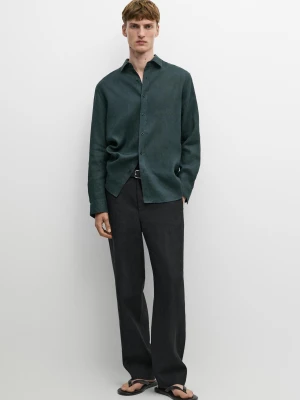Koszula Slim Fit Ze 100% Lnu - Mglisty Niebieski - Massimo Dutti - Male