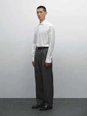 Koszula Slim Z Diagonalu Ze 100% Bawełny - Biały - - Massimo Dutti - Mężczyzna