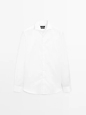 Koszula Slim Z Diagonalu Ze 100% Bawełny - Biały - - Massimo Dutti - Mężczyzna