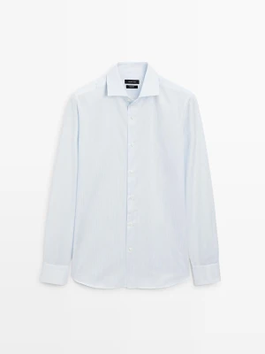 Koszula Slim Ze 100% Bawełny W Podwójne Paski - Błękitny - Massimo Dutti - Male