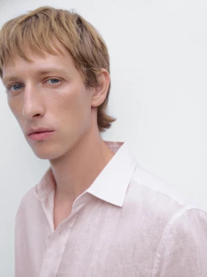 Koszula Slim Ze 100% Lnu - Blady Róż - - Massimo Dutti - Mężczyzna