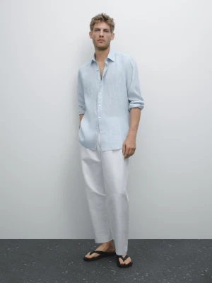 Koszula Slim Ze 100% Lnu - Błękitny - - Massimo Dutti - Mężczyzna