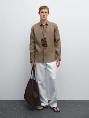 Koszula Slim Ze 100% Lnu - Khaki - - Massimo Dutti - Male