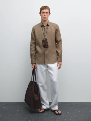 Koszula Slim Ze 100% Lnu - Khaki - - Massimo Dutti - Mężczyzna