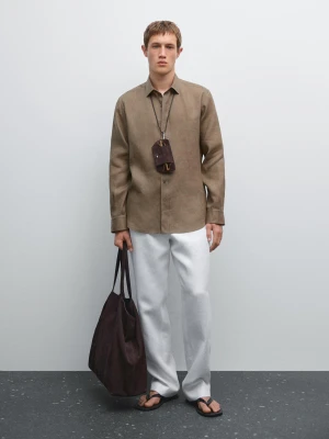 Koszula Slim Ze 100% Lnu - Khaki - - Massimo Dutti - Mężczyzna