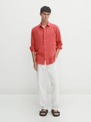 Koszula Slim Ze 100% Lnu - Koralowy - - Massimo Dutti - Mężczyzna