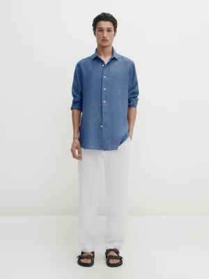 Koszula Slim Ze 100% Lnu - Niebieski Atramentowy - - Massimo Dutti - Mężczyzna