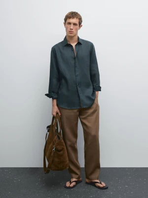 Koszula Slim Ze 100% Lnu - Niebieski - - Massimo Dutti - Mężczyzna