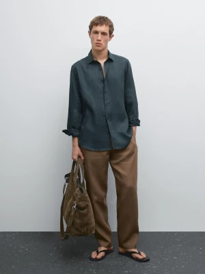 Koszula Slim Ze 100% Lnu - Niebieski - - Massimo Dutti - Mężczyzna