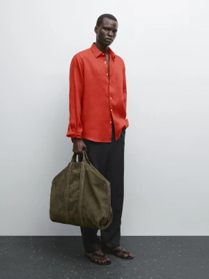 Koszula Slim Ze 100% Lnu - Pomarańczowy - - Massimo Dutti - Male