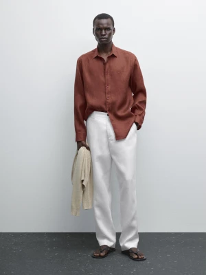 Koszula Slim Ze 100% Lnu - Terakota - - Massimo Dutti - Male
