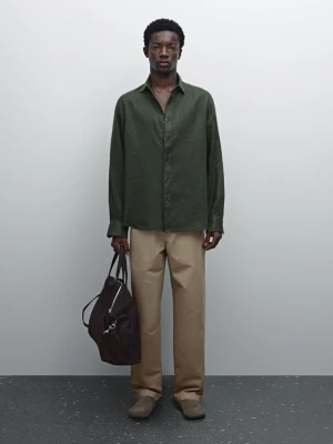 Koszula Slim Ze 100% Lnu - Zielony - - Massimo Dutti - Male