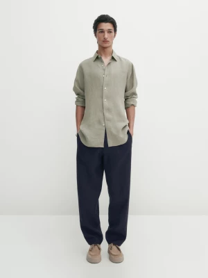 Koszula Slim Ze 100% Lnu - Zielony - - Massimo Dutti - Mężczyzna