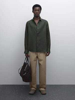 Koszula Slim Ze 100% Lnu - Zielony - - Massimo Dutti - Mężczyzna