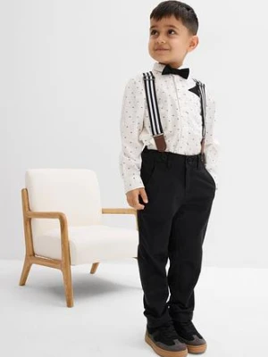 Koszula, spodnie ze stretchem, szelki i mucha (4 części) bonprix